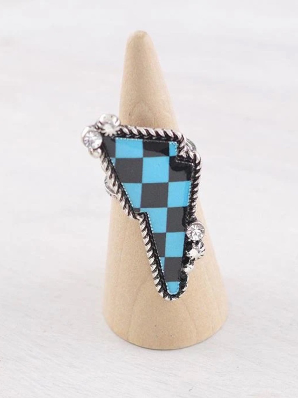 Turquoise Checker Inlay Statement Ring - Women Jewelry Used